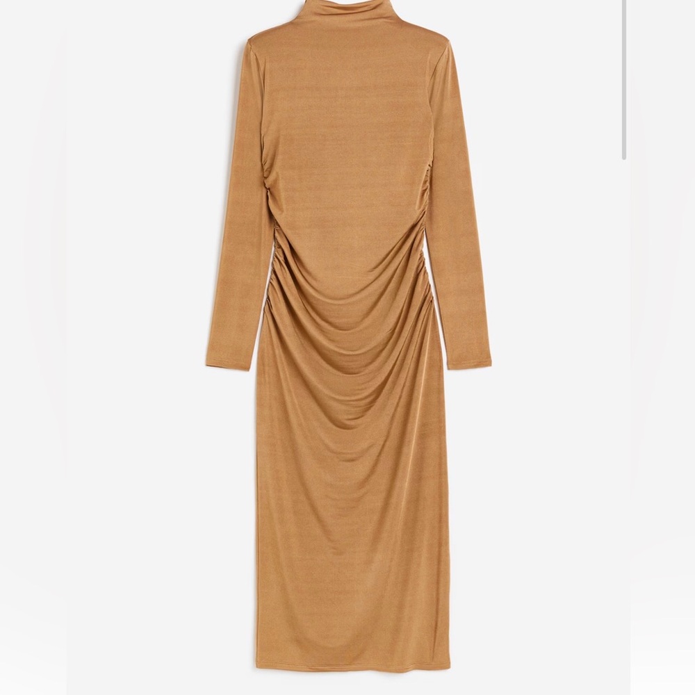 H&M Camel Long-Sleeve Ruched Midi Dress